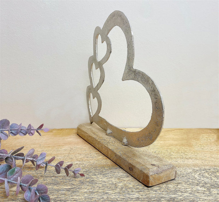Metal | Four Heart Ornament On A Wooden Base