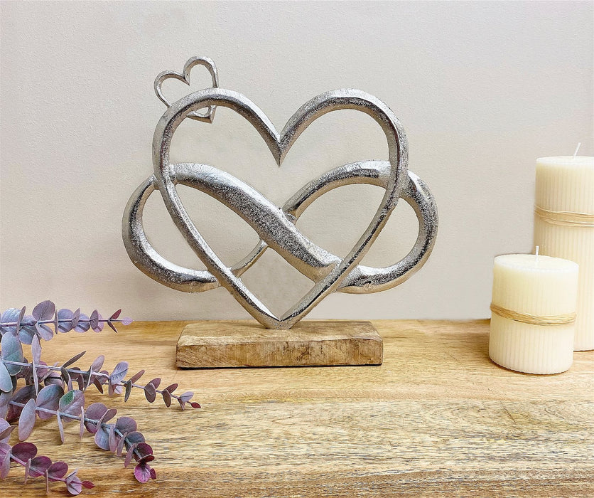Metal | Silver Entwined Hearts On A Wooden Base