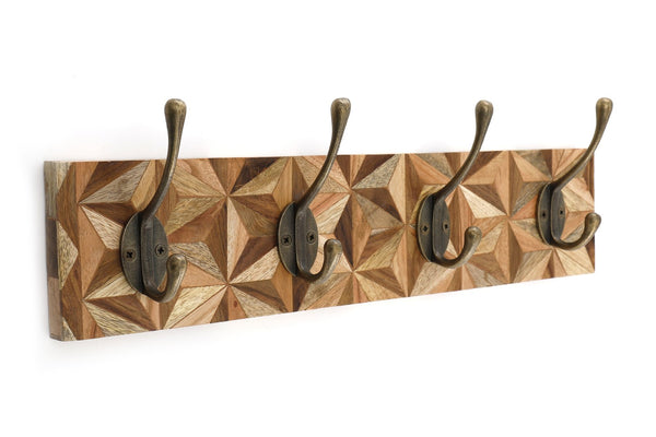 Wood | Aztec-Inspired Plinth with Four Double Coat Hooks