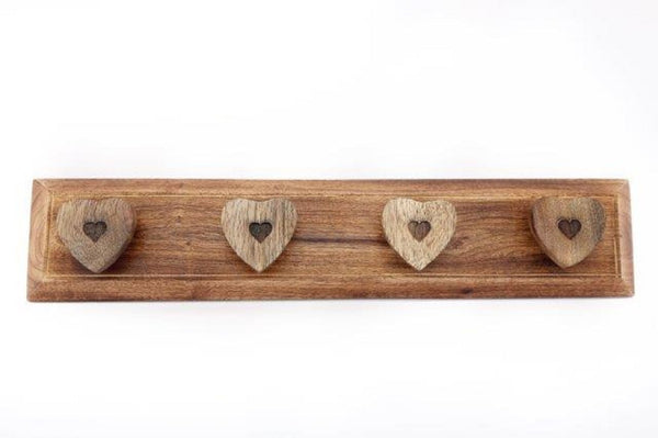 Mango Wood | Heart-Shaped Four Coat Hooks