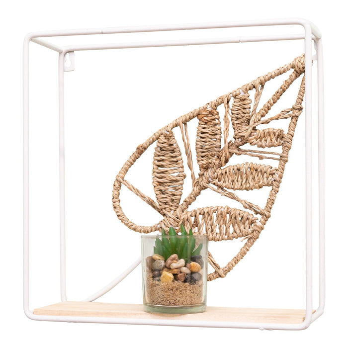 Metal | Rattan Woven Leaf Design Shelf