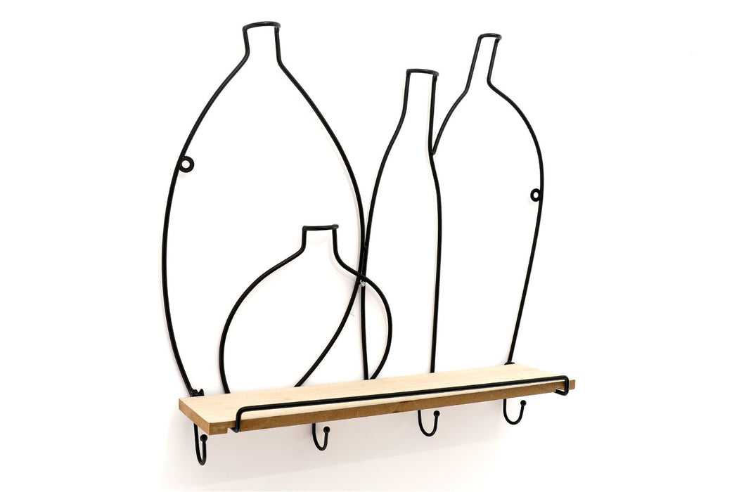 Black | Wire Bottle Design Shelf with Hooks