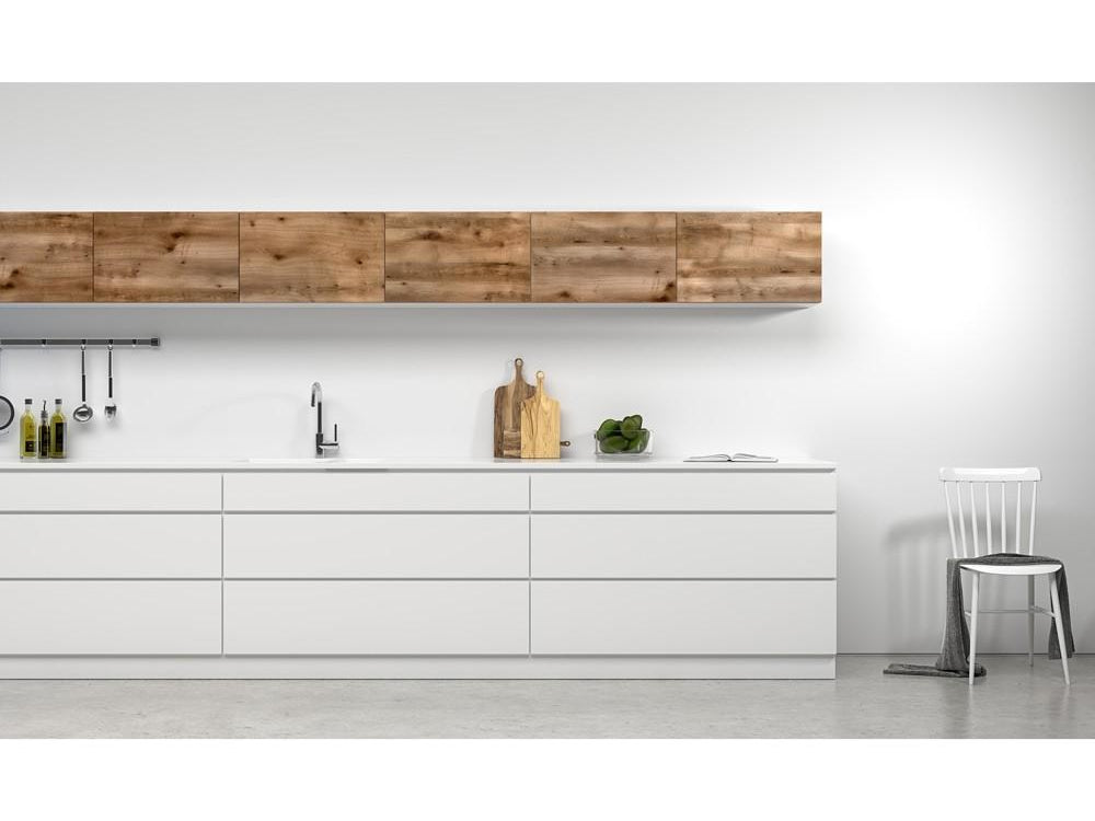 New kitchen looks with wood veneer…