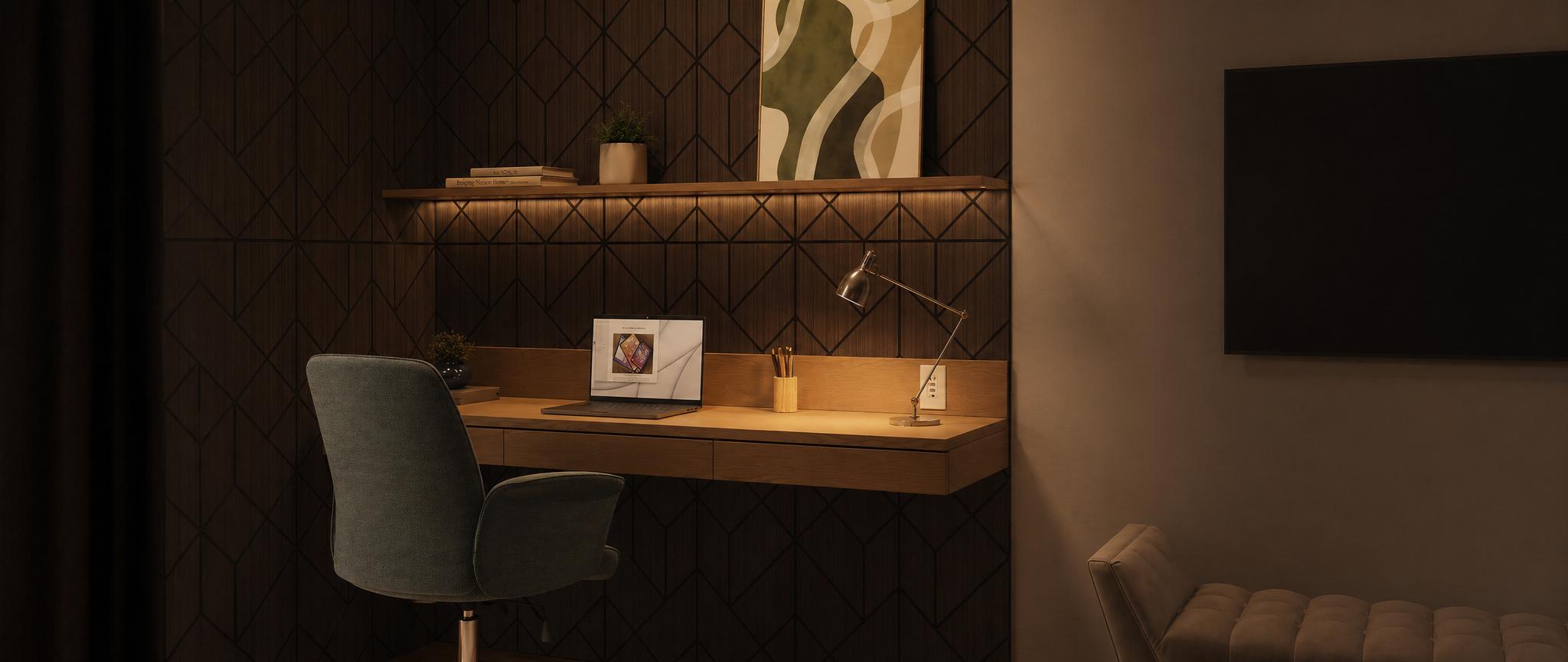 Geo-Lite® geometric wall panels in repeating shape patterns on a feature wall