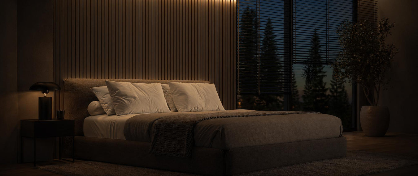Grey oak wood wall panels in muted finish installed on a contemporary feature wall