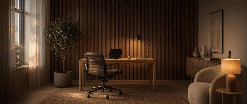 Shaker-style 3D paintable wall panels in pyramid profile on a feature wall