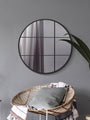 WVH® | The Industrial Round Grid | Metal Frame Window Wall-Mountable Mirrors
