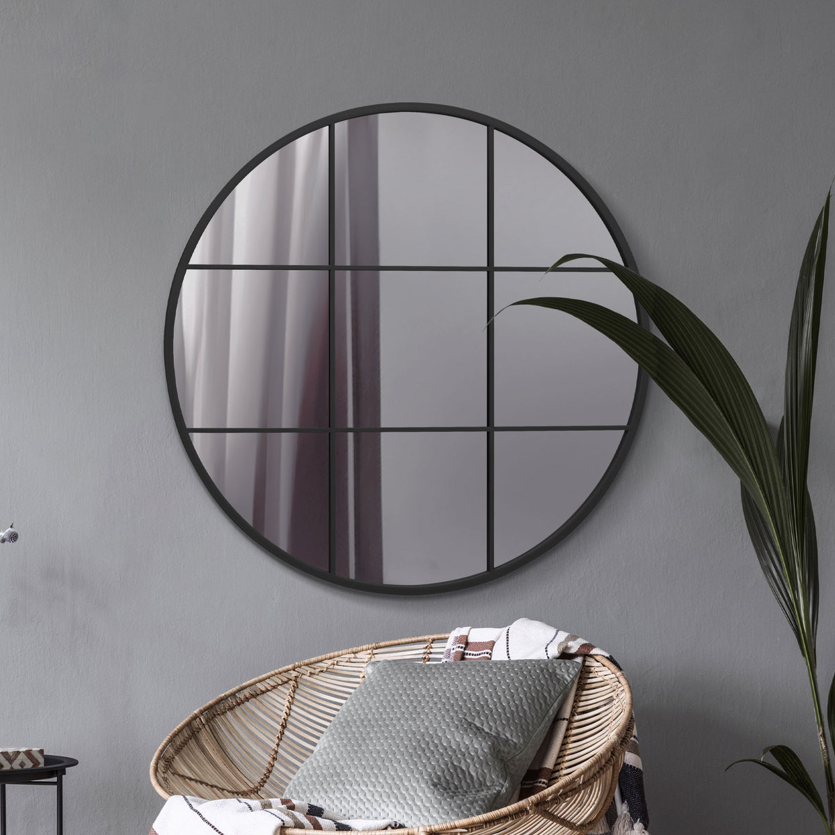 WVH® | The Industrial Round Grid | Metal Frame Window Wall-Mountable Mirrors