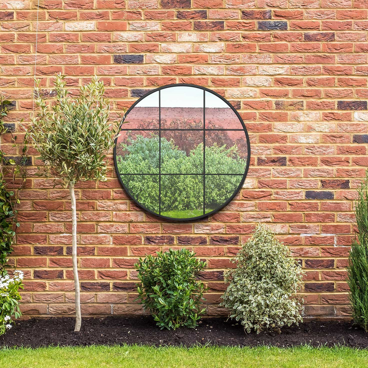 WVH® | The Industrial Round Grid | Metal Frame Window Wall-Mountable Mirrors