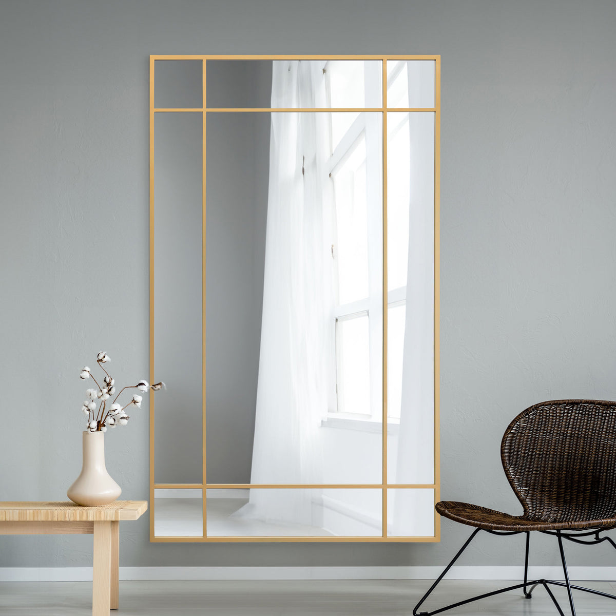 WVH® | The Industrial Pane | Window-Inspired Metal Frame Leaner and Wall-Mountable Mirrors