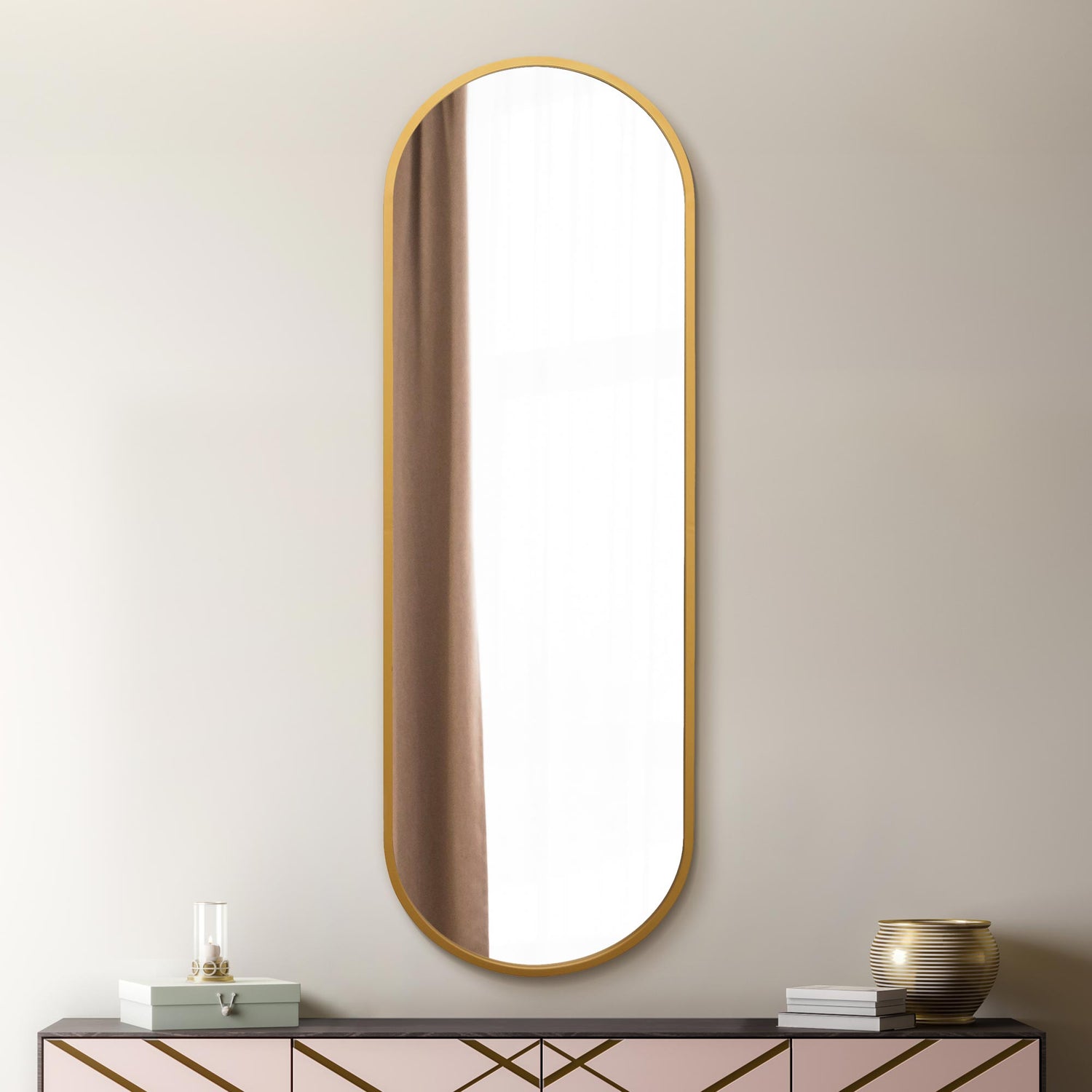 WVH® | The Industrial Oval | Metal Frame Oblong Wall-Mountable Mirrors