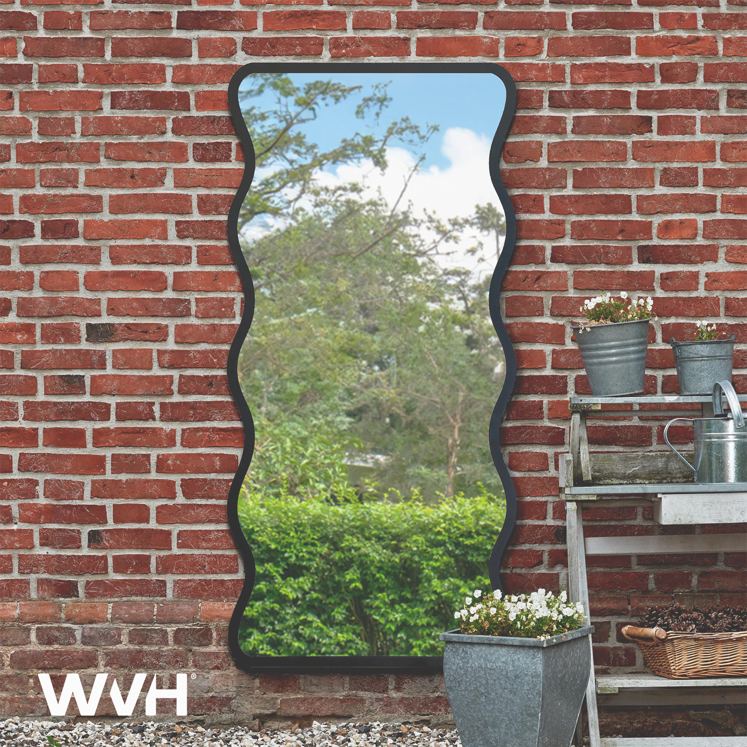 WVH® | The Wave Rectangle | Metal Frame Leaner and Wall-Mountable Garden Mirrors