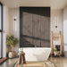 Walnut wall panels (wood-effect) with bath tub.