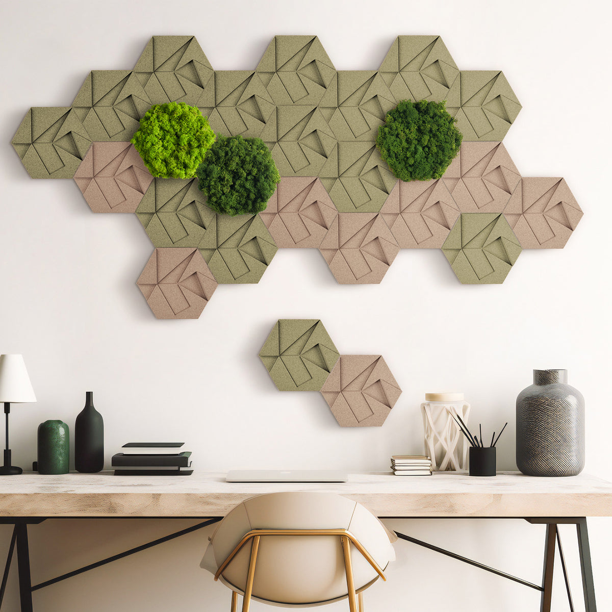 Muratto® Organic Hexagonal Moss Endless Cork Luxury Wall Tiles