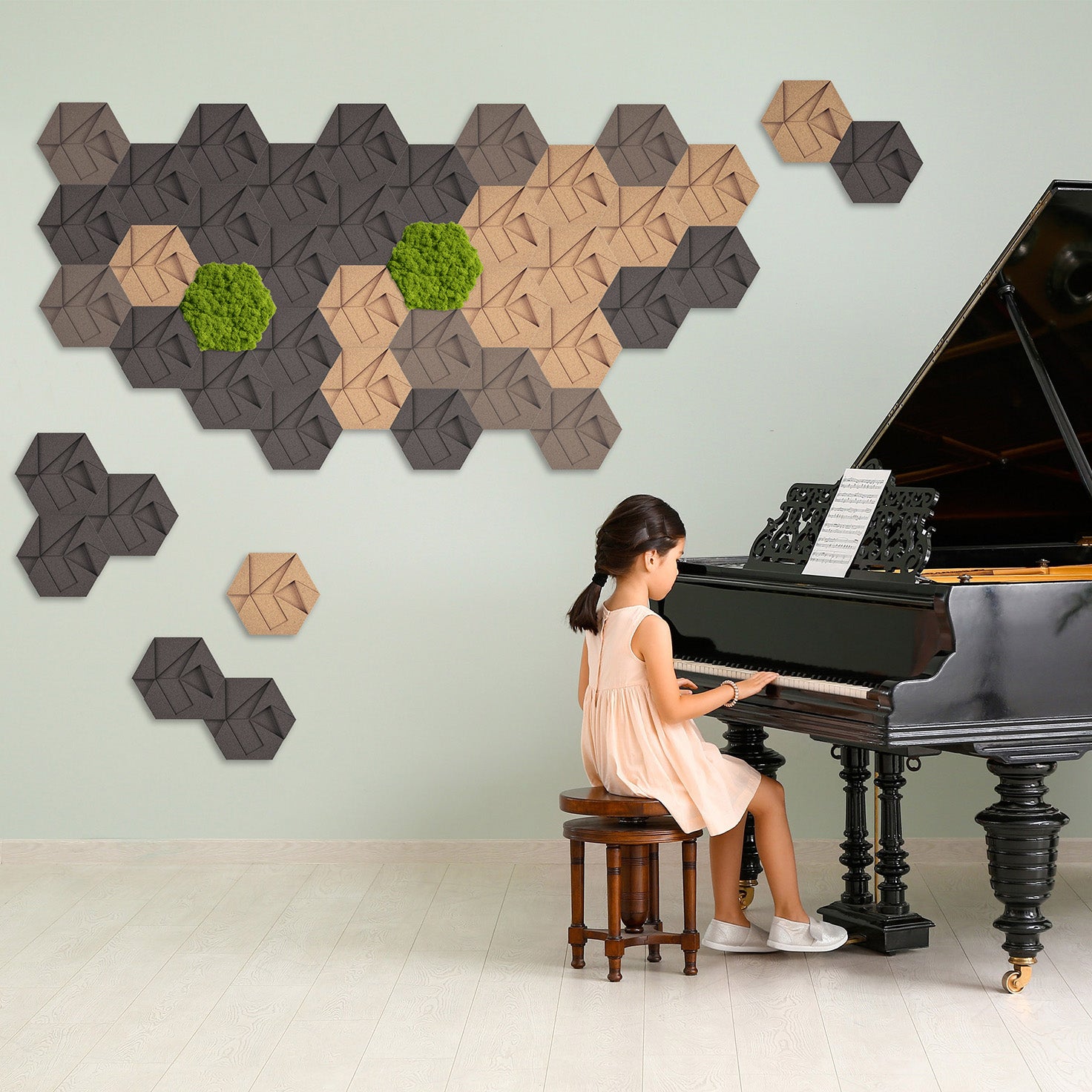 Muratto® Organic Hexagonal Moss Trays Cork Luxury Wall Tiles