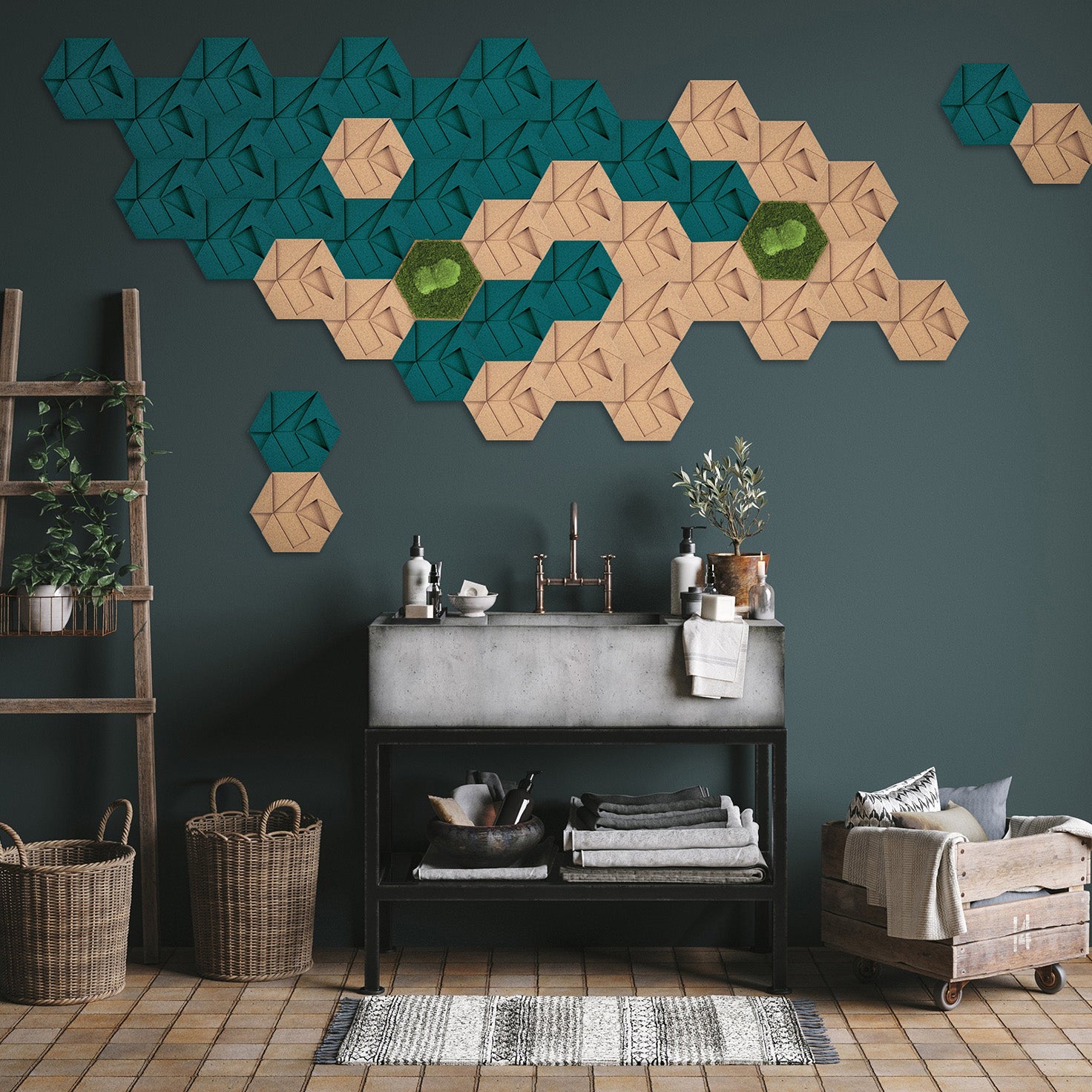 Muratto® Organic Hexagonal Moss Trays Cork Luxury Wall Tiles