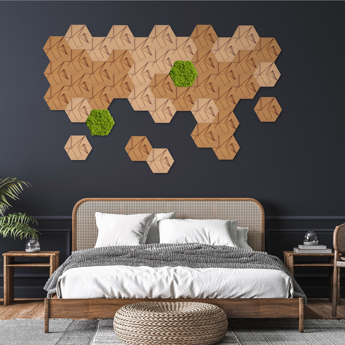 Muratto® Organic Hexagonal Moss Trays Cork Luxury Wall Tiles