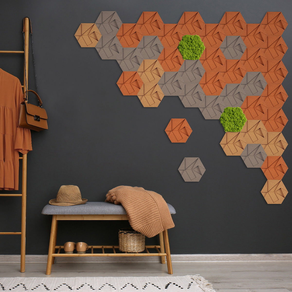 Muratto® Organic Hexagonal Moss Trays Cork Luxury Wall Tiles