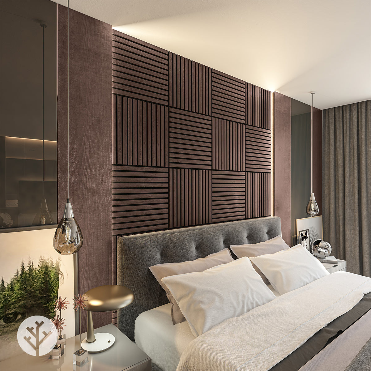 Smoked Oak Square Acoustic Slat Wall Panels by WVH®