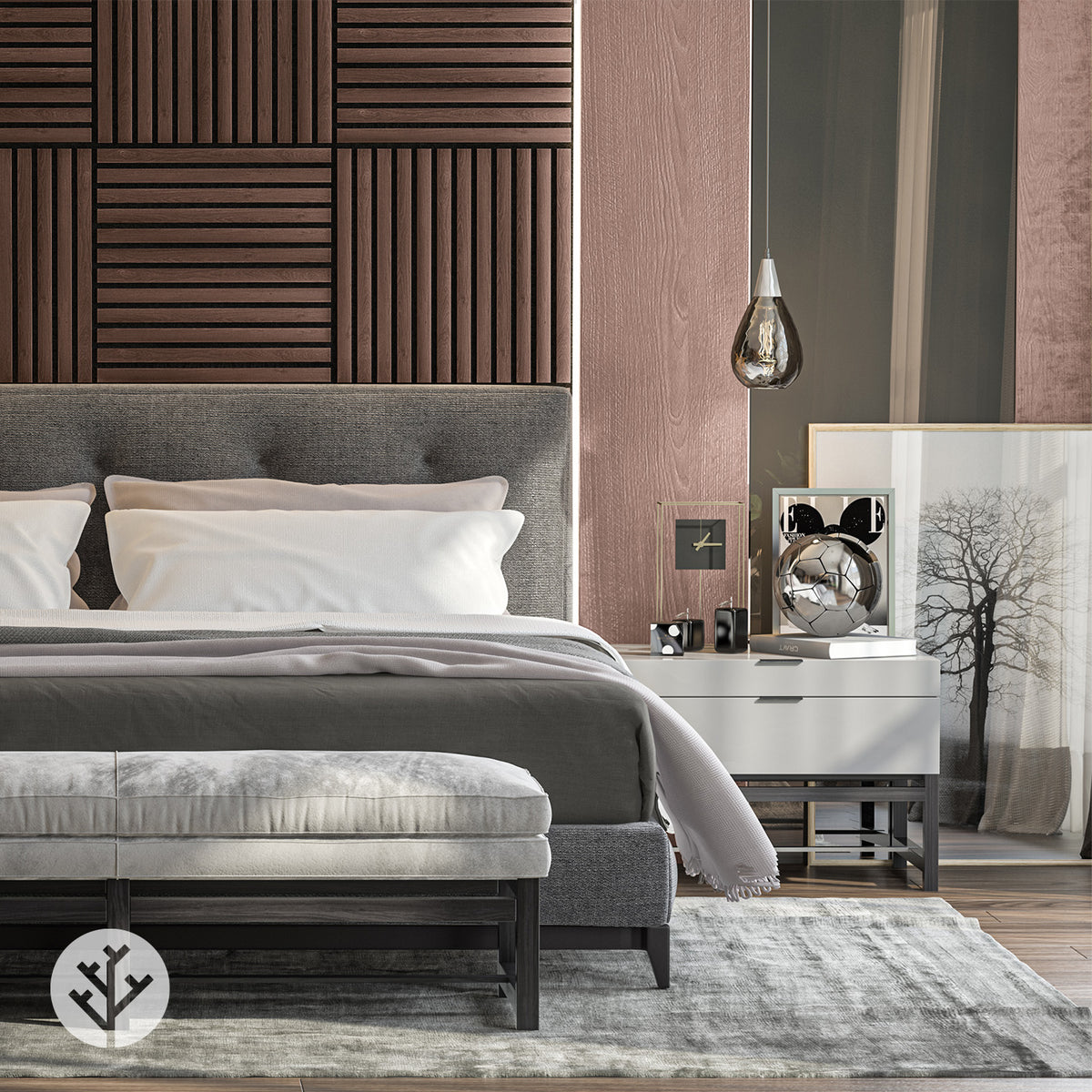 Smoked Oak Square Acoustic Slat Wall Panels by WVH®