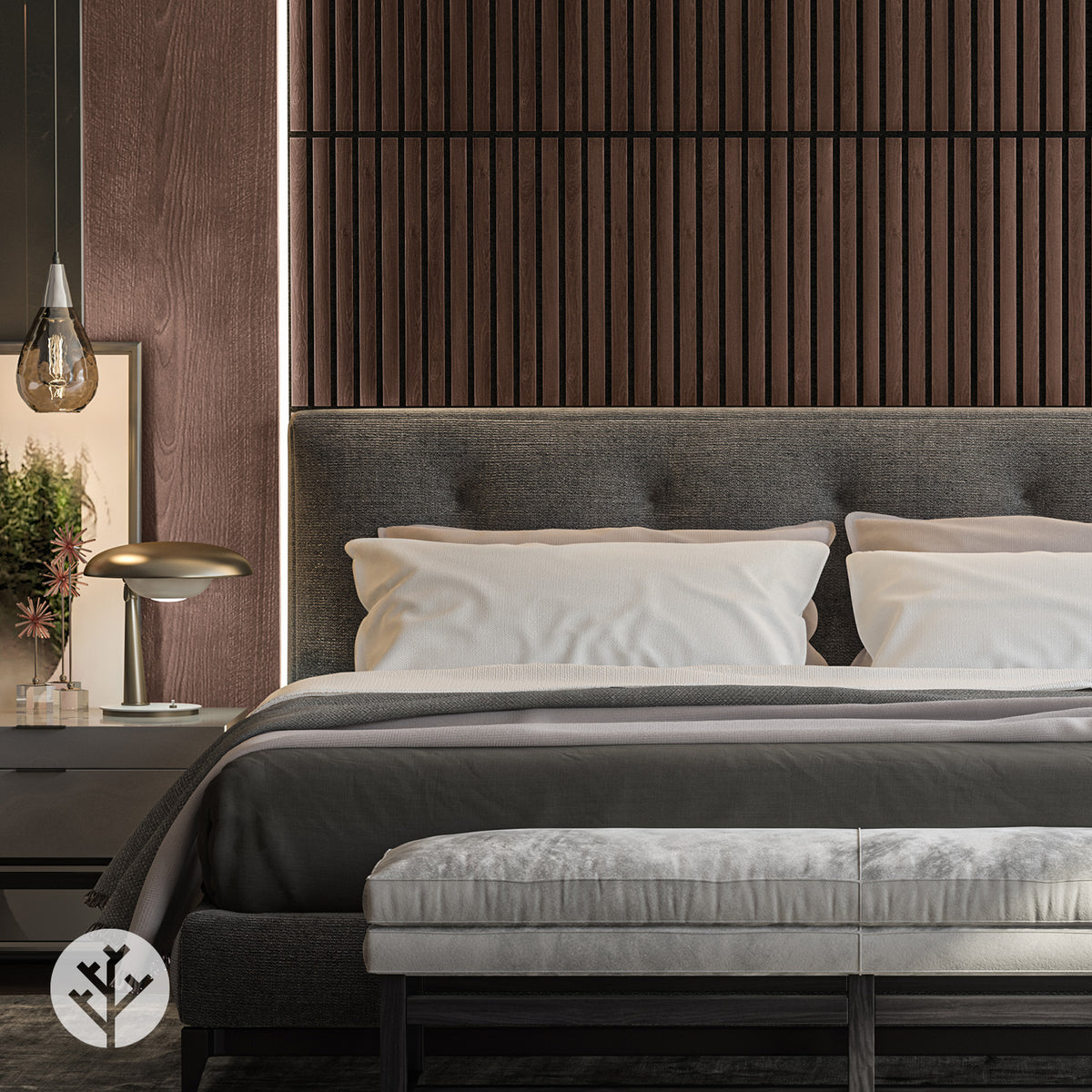 Smoked Oak Square Acoustic Slat Wall Panels by WVH®