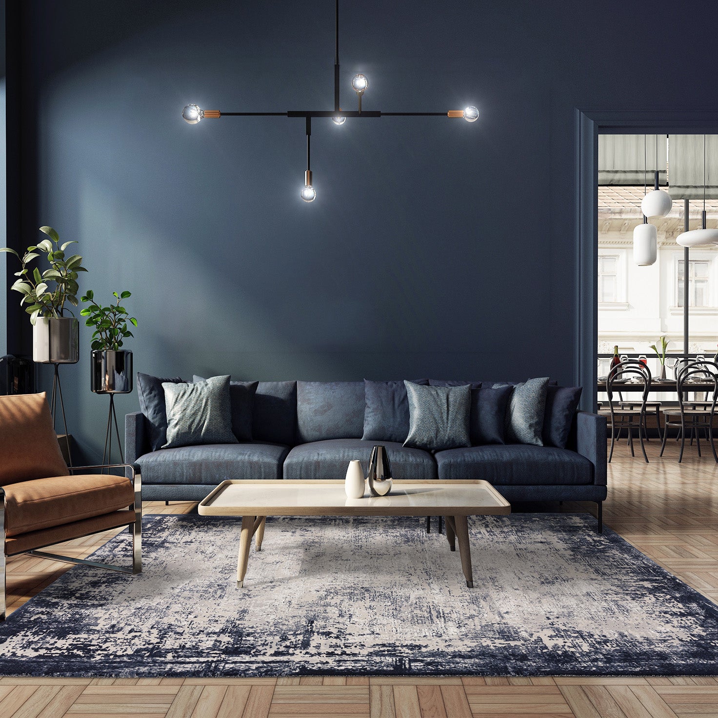 Urban Navy Border Luxury Rug | WVH®