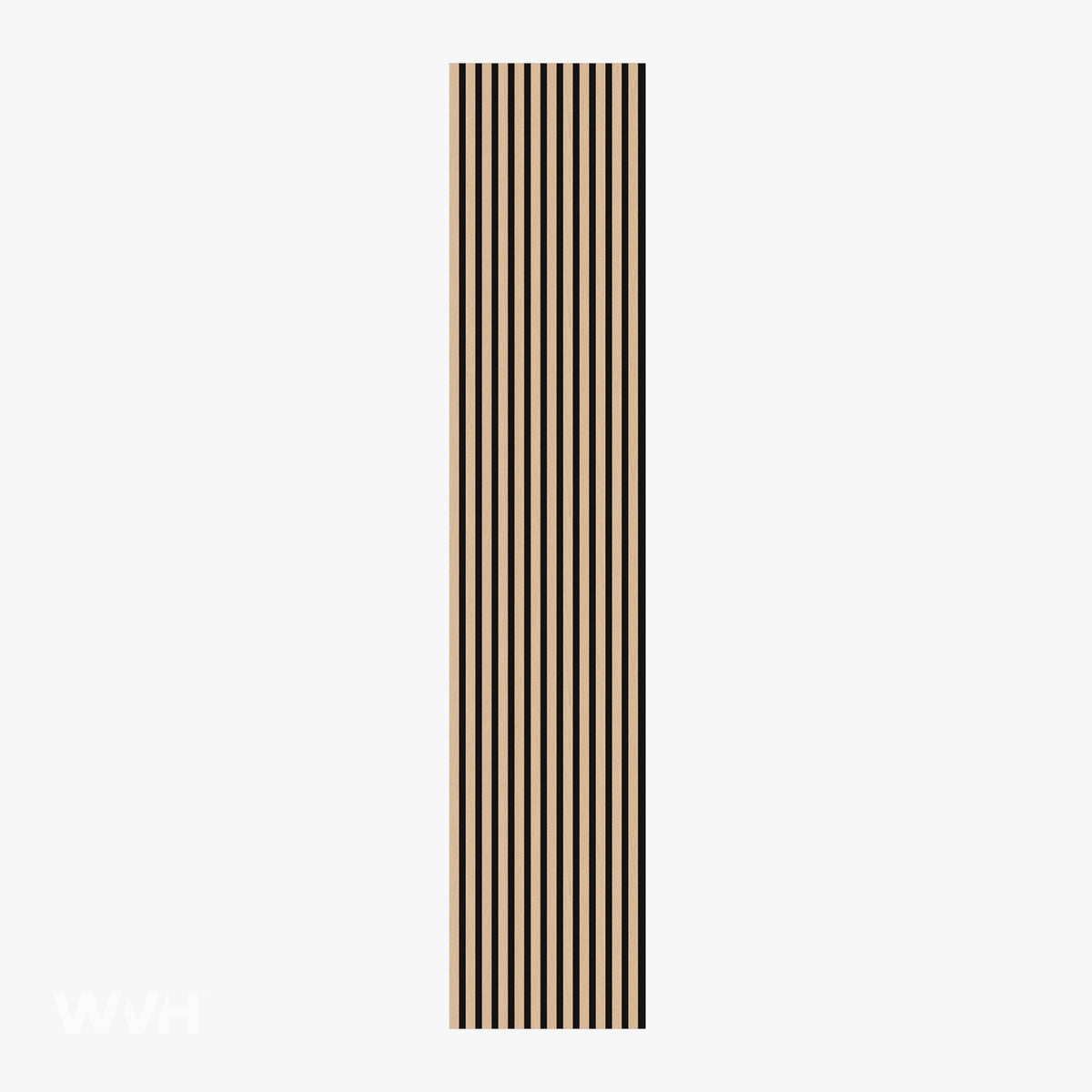 Rectangular mat slat wood wall panel with black felt backing on a white background