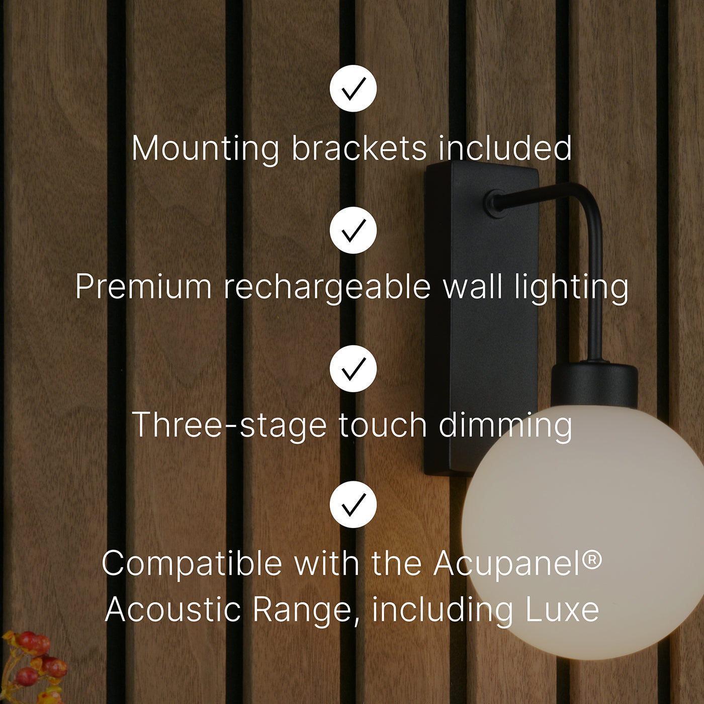 Acupanel® Glow Orb Wall-Mounted Rechargeable Lighting
