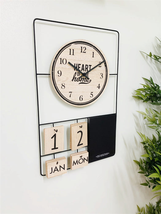 Black Metal & Wood | Clock, Date & Memo Board