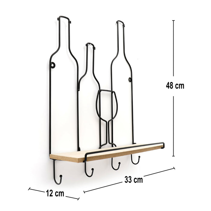 Black | Wire Wine Bottle Design Shelf with Hooks
