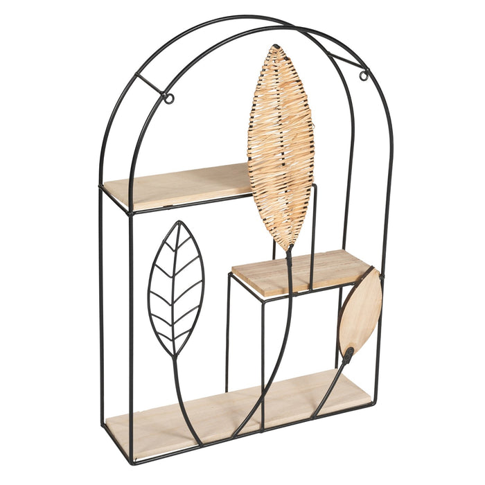 Metal | Arched Framed Rattan Leaf Shelf Unit
