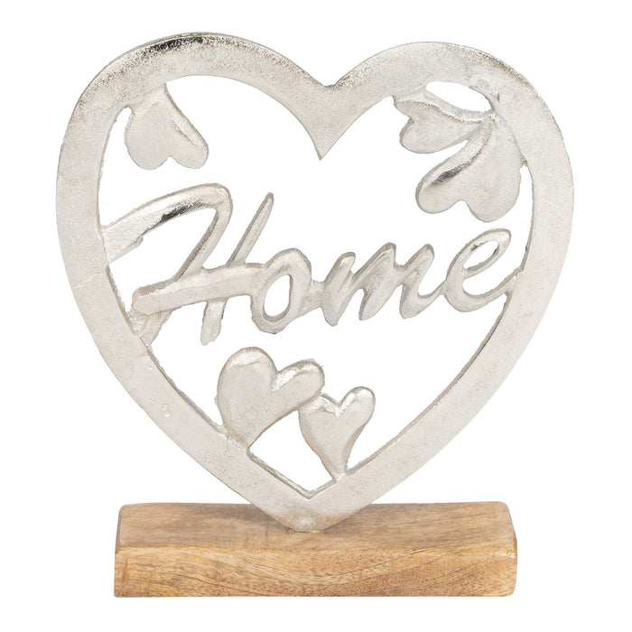 Silver | Heart Home On A Wooden Base