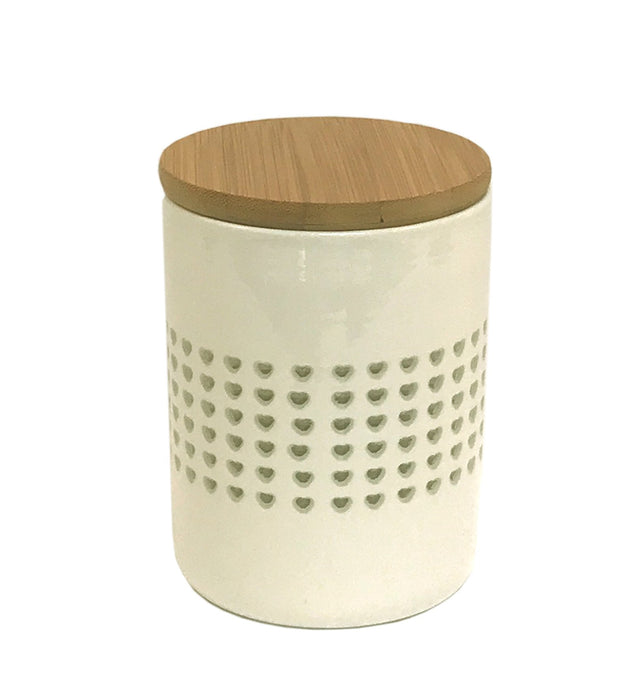 White Ceramic | Heart Cut Out Storage Canister With Wood Lid
