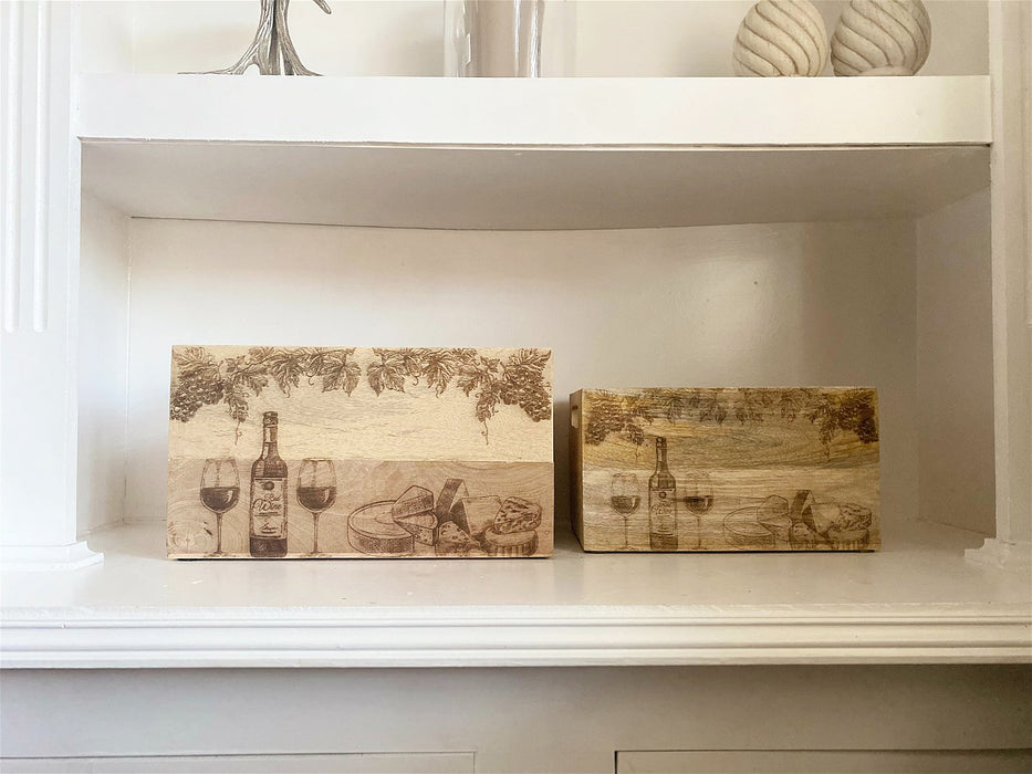 Wood Engraved | Cheese & Wine Set of Two Crates