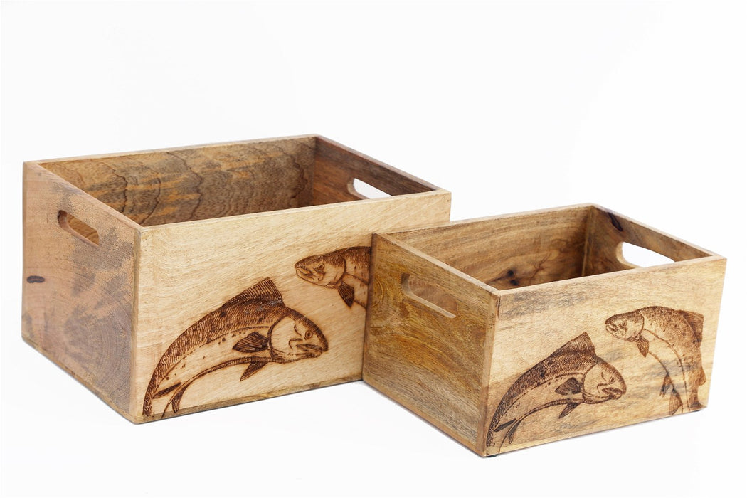 Wood | Set Of Two Engraved Salmon Crates