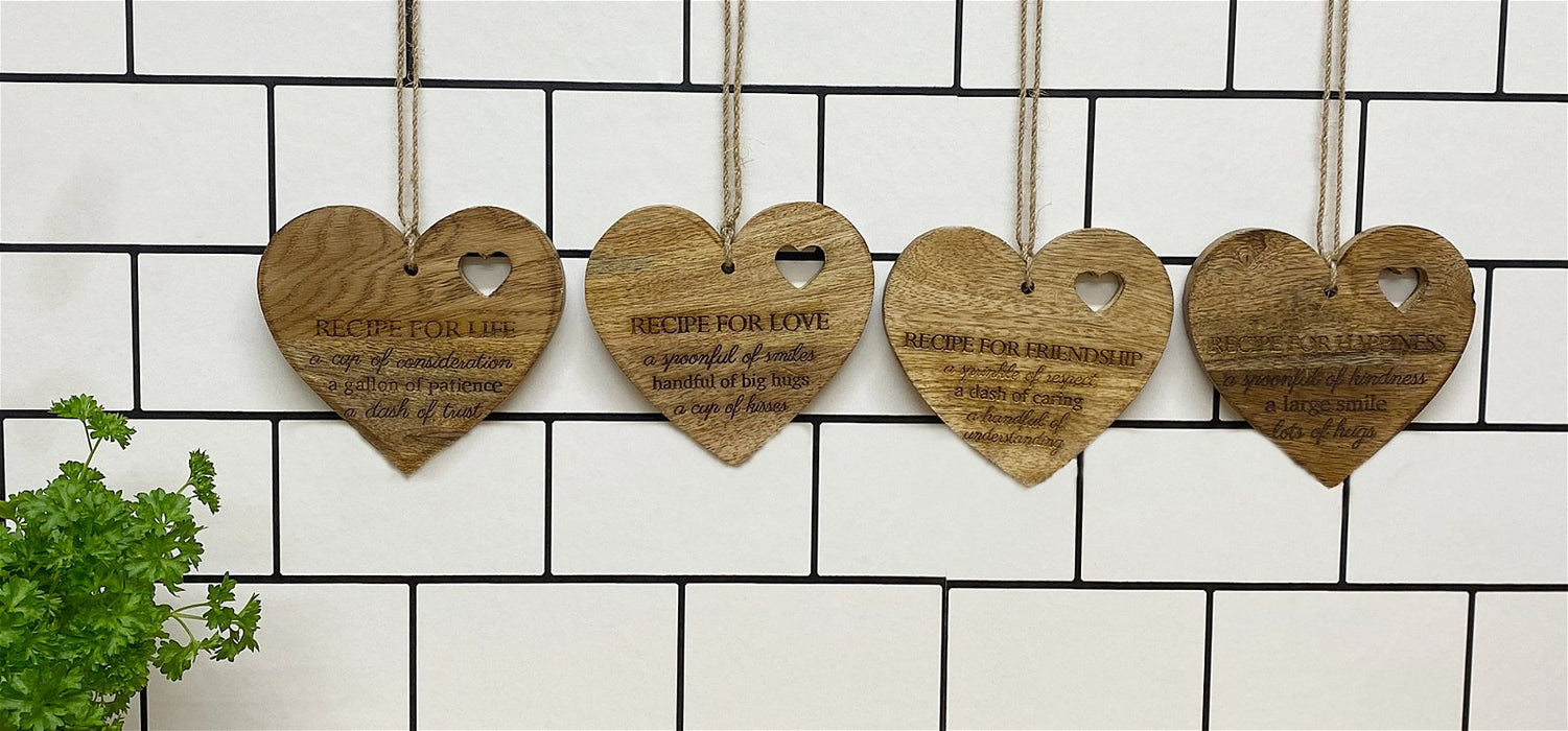 Wood | Four Etched Life Recipe Heart Plaques