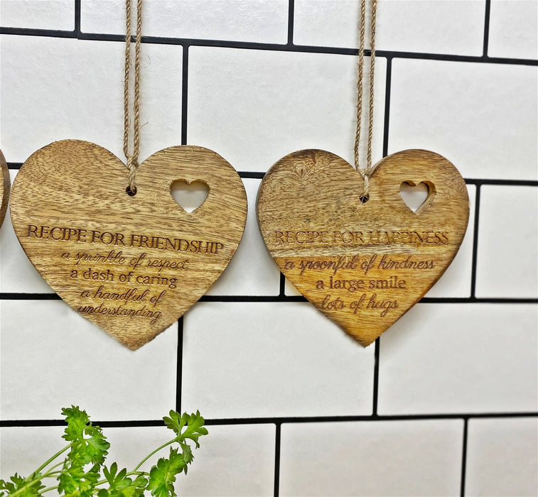 Wood | Four Etched Life Recipe Heart Plaques