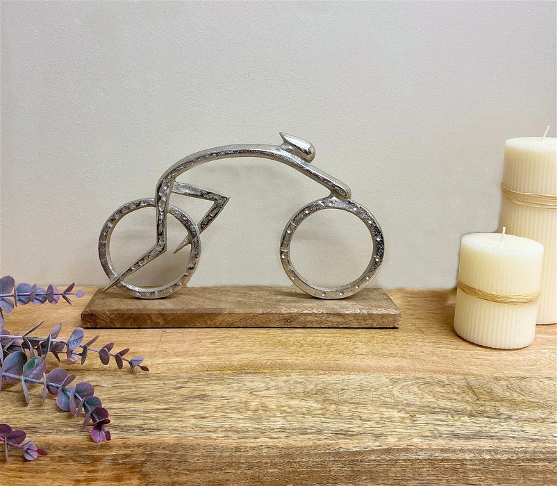 Silver | Cyclist on a Wooden Base