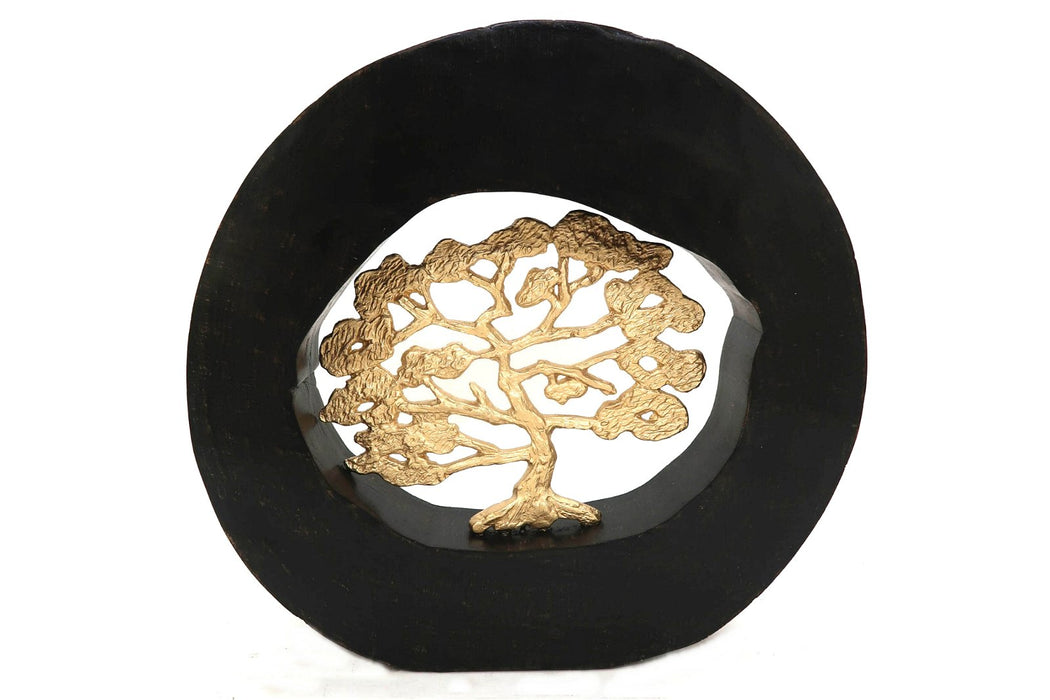 Gold | Tree In Log Slice Ornament