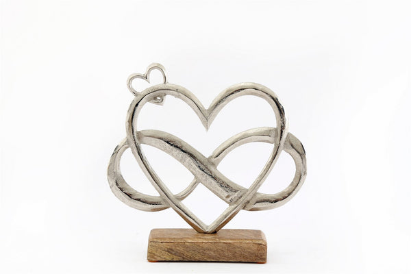 Metal | Silver Entwined Hearts On A Wooden Base