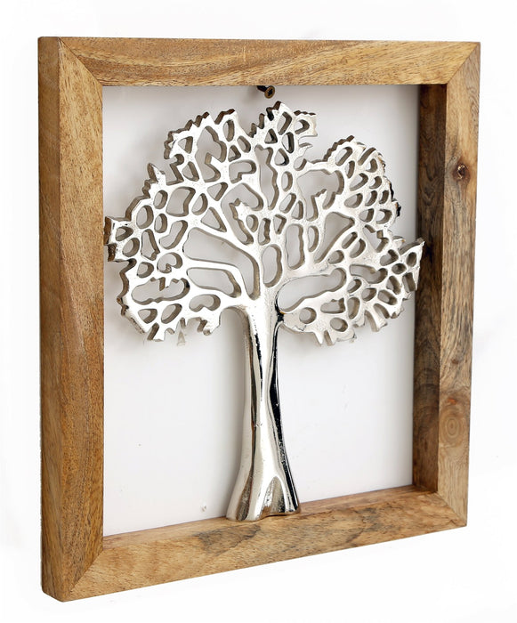Silver | Tree Of Life In A Wooden Frame