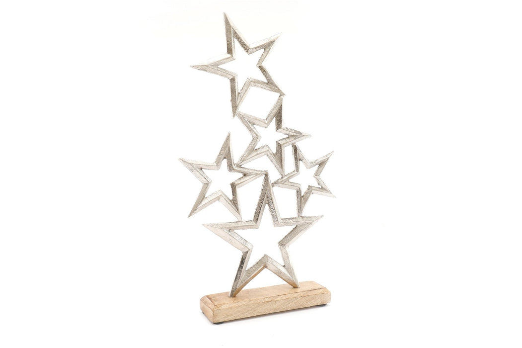 Silver | Stars On Wood Base Ornament