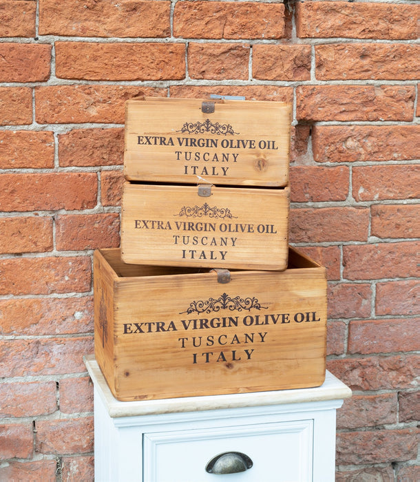 Wood | Set of Three Olive Oil Crates