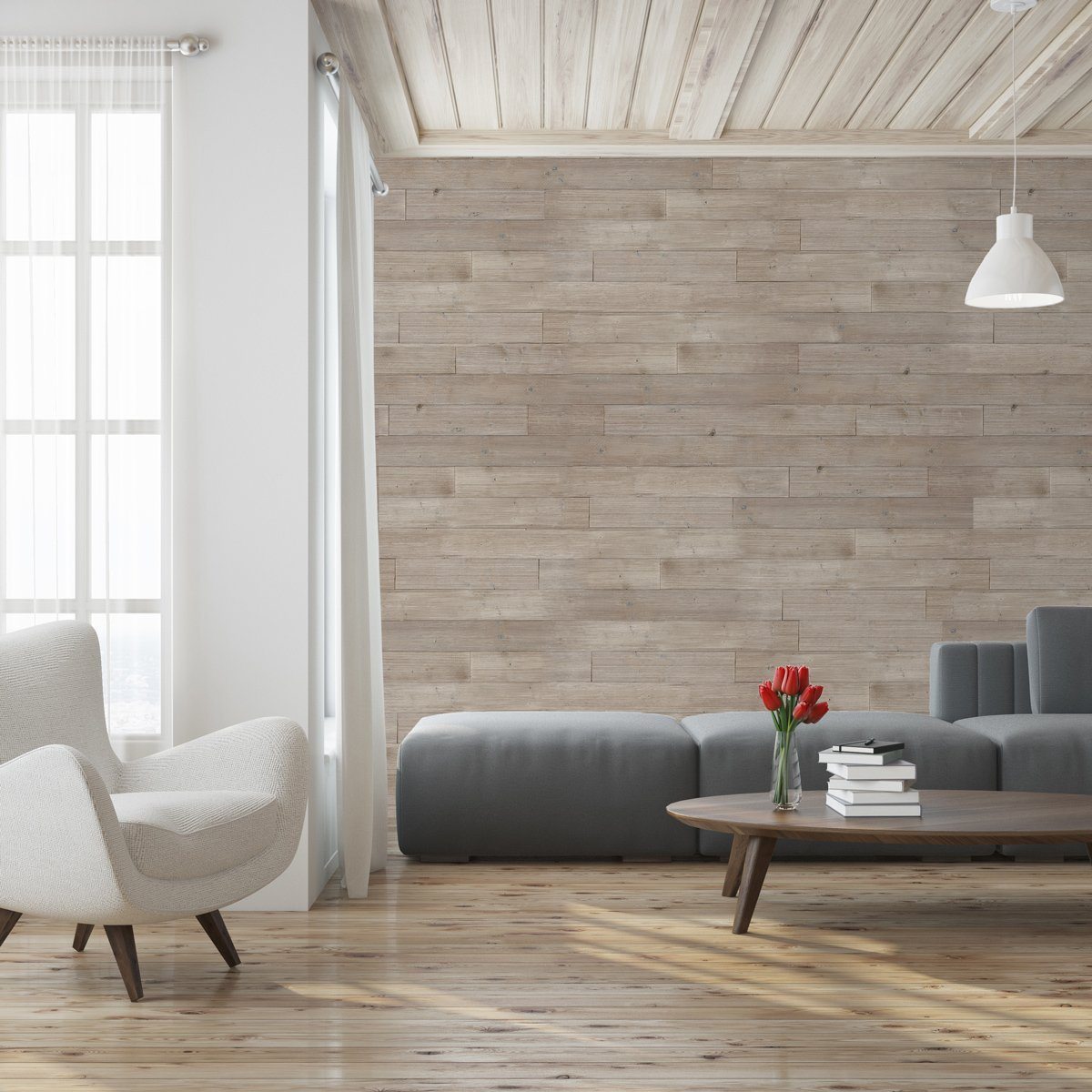 Dove Grey Peel and Stick Wood Wall Panels